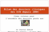 Items retenus pour lensemble des dossiers posés aux concours Dr Chantal KOHLER Réunion des experts – 17 mars 2011 Bilan des dossiers cliniques des ECN.