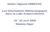Atelier régional OMM/FAO Les Informations Météorologiques dans la Lutte Antiaccridienne 19 - 22 avril 2005 Niamey-Niger.