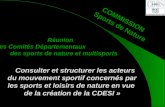 COMMISSION Sports de Nature Consulter et structurer les acteurs du mouvement sportif concernés par les sports et loisirs de nature en vue de la création.