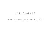 Linfinitif Les formes de linfinitif. linfinitif 13-1 : Infinitif présent vs. infinitif passé. Il faut manger avant de sortir. Il faudra avoir mangé avant.