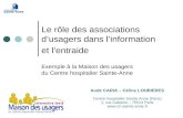 Exemple à la Maison des usagers du Centre hospitalier Sainte-Anne Le rôle des associations dusagers dans linformation et lentraide Aude CARIA – Céline.