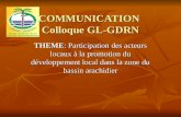 COMMUNICATION Colloque GL-GDRN THEME: Participation des acteurs locaux à la promotion du développement local dans la zone du bassin arachidier.