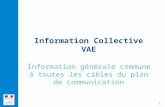 Information Collective VAE I nformation générale commune à toutes les cibles du plan de communication 1.