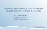 Pr. Fabrice Brunet Directeur général CHU Sainte-Justine La promotion de la santé dans les centres hospitaliers universitaires du Québec.
