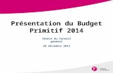 Présentation du Budget Primitif 2014 1 Séance du Conseil général 20 décembre 2013.