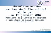 Commission wallonne pour lEnergie Libéralisation des marchés de lélectricité et du gaz au 1 er janvier 2007 Problèmes de paiements et coupures : procédures.