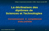1 La déclinaison des diplômes de Sciences et Technologies Connaissances & compétences EVALUATION Colloque « la gouvernance universitaire » Antilles - Guyane.