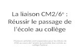 La liaison CM2/6 e : Réussir le passage de lécole au collège Plusieurs activités sont organisées pour les élèves de CM2 au cours de lannée qui précède.