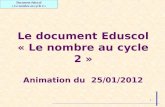 1 Le document Eduscol « Le nombre au cycle 2 » Animation du 25/01/2012 Document éduscol « Le nombre au cycle 2 »