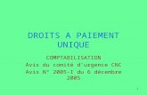 1 DROITS A PAIEMENT UNIQUE COMPTABILISATION Avis du comité durgence CNC Avis N° 2005-I du 6 décembre 2005.