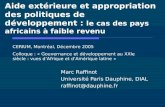 Aide extérieure et appropriation des politiques de développement : le cas des pays africains à faible revenu Marc Raffinot Université Paris Dauphine, DIAL.