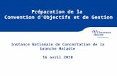 Préparation de la Convention dObjectifs et de Gestion Instance Nationale de Concertation de la branche Maladie 16 avril 2010.