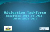 RÉPUBLIQUE DHAÏTI. Mitigation Taskforce Initiée en Mars 2010 : groupe de travail technique sous le CCCM Cluster afin didentifier les risques géophysiques.