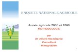1 ENQUETE NATIONALE AGRICOLE Année agricole 2005 et 2006 METHODOLOGIE par Dr Désiré Nkezabahizi Consultant Minagri|ENA.