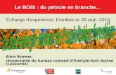 Alain Bromm, responsable du bureau romand dEnergie-bois Suisse (Lausanne) Le BOIS : du pétrole en branche… Echange dexpérience: Enerbois le 30 sept. 2010.