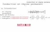 Conduction en régime permanent a) Introduction En régime permanent Dans un milieu: isotrope homogène k indépendant de la direction k indépendant de la.