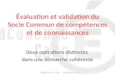 Évaluation et validation du Socle Commun de compétences et de connaissances Deux opérations distinctes dans une démarche cohérente Collège des I.A.-I.P.R.