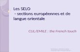 Les SELO - sections européennes et de langue orientale CLIL/EMILE : the French touch Pat Bertaux, IUFM de Lorraine, Université Henri Poincaré Nancy 1.