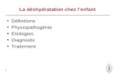 1 La déshydratation chez lenfant Définitions Physiopathogénie Etiologies Diagnostic Traitement.