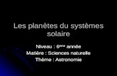 Les planètes du systèmes solaire Niveau : 6 ème année Matière : Sciences naturelle Thème : Astronomie.