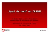 Quoi de neuf au CRSNG? Isabelle Blain, Vice-Présidente Subventions de recherche et bourses Rencontre à Université Laval Le 8 mai 2007.