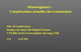 Hémovigilance : Complications actuelles des transfusions Phn. M Lambermont Banque de sang CUB Hôpital Erasme CTS BH, Service Francophone du sang, CRB SACAvril.