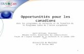 1 Opportunitiés pour les canadiens dans les programmes de recherche et de formation du 7e Programme Cadre de lUnion européenne Garth Williams, Directeur.