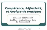IFSI de l'Eure - Suivi pédagogique - Sept 2012-2015 - MG 1 Compétence, Réflexivité, et Analyse de pratiques Quelles relations? Quelles traductions dans.