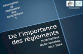 De limportance des règlements Modificationsréglementaires pour 2014 Informations à destination des compétiteurs M.DELIGNIERES.