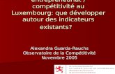 Alexandra Guarda-Rauchs Observatoire de la Compétitivité Novembre 2005 Vers un tableau de bord entrepreneuriat / compétitivité au Luxembourg: que développer.