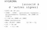HYGROMA (associé à d autres signes) G5P2 de 39 ans 1990 - 1994 : grossesses normales, accouchements normaux, de 2900 et 3140 g 2 ISG en 2000 et 2002 Même.