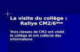 La visite du collège : Rallye CM2/6 ème Trois classes de CM2 ont visité le collège et ont collecté des informations.