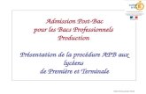 SAIO Nice janvier 2014 Admission Post-Bac pour les Bacs Professionnels Production Présentation de la procédure APB aux lycéens de Première et Terminale.