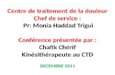 Centre de traitement de la douleur Chef de service : Pr: Monia Haddad Trigui Conférence présentée par : Chafik Chérif Kinésithérapeute au CTD DECEMBRE.