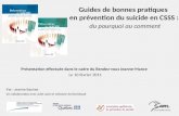 Guides de bonnes pratiques en prévention du suicide en CSSS : du pourquoi au comment Présentation effectuée dans le cadre du Rendez-vous Jeanne-Mance Le.
