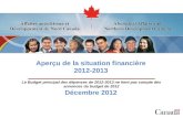 1 Aperçu de la situation financière 2012-2013 Décembre 2012 Le Budget principal des dépenses de 2012-2013 ne tient pas compte des annonces du budget de.