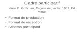 Cadre participatif dans E. Goffman, Façons de parler, 1987, Ed. Minuit Format de production Format de réception Schéma participatif.