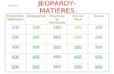 JEOPARDY- MATIÈRES Ensembles régionaux GéographieProvinces et Territoires Vrai ou FauxDivers 100 200 300 400 500 Carole Hachey.