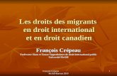 François Crépeau McGill-Barreau 2010 1 Les droits des migrants en droit international et en droit canadien François Crépeau Professeur Hans et Tamar Oppenheimer.