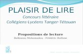 PLAISIR DE LIRE Concours littéraire Collégiens-Lycéens Tanger-Tétouan Propositions de lecture Balkissou Mohamadou - Frédéric Bulfone.