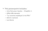 This powerpoint includes: – Une fois pour toutes – Chapitre 1 – Kiffe kiffe demain – Le racisme expliqué à ma fille – SOS le racisme – Les Roms.