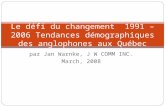 Par Jan Warnke, J W COMM INC. March, 2008 Le défi du changement 1991 – 2006 Tendances démographiques des anglophones aux Québec.