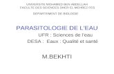 UNIVERSITE MOHAMED BEN ABDELLAH FACULTE DES SCIENCES DHER EL MEHREZ FES DEPARTEMENT DE BIOLOGIE PARASITOLOGIE DE LEAU UFR : Sciences de leau DESA : Eaux.