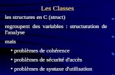 Les Classes les structures en C (struct) regroupent des variables : structuration de l'analyse mais problèmes de cohérence problèmes de sécurité d'accès.
