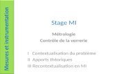 Stage MI Métrologie Contrôle de la verrerie I Contextualisation du problème II Apports théoriques III Recontextualisation en MI Mesures et instrumentation.