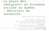 1 La place des immigrants en économie sociale au Québec – Résultats de recherche Table ronde du 8 février 2011 Lucie Dumais, Professeure, Avec la coll.