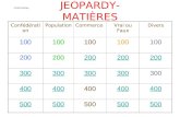 JEOPARDY- MATIÈRES Confédératio n PopulationCommerceVrai ou FauxDivers 100 200 300 400 500 Carole Hachey.