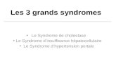 Les 3 grands syndromes Le Syndrome de cholestase Le Syndrome dinsuffisance hépatocellulaire Le Syndrome dhypertension portale.