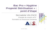 JNES 2014- REIMS1 Bac Pro « Hygiène Propreté Stérilisation » : point détape Bernadette VALENCE Chargée de mission AFS : Formation et ressources humaines.