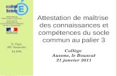 Attestation de maîtrise des connaissances et compétences du socle commun au palier 3 Collège Ausone, le Bouscat 21 janvier 2011 1 B. Pajot JM. Sarpoulet.